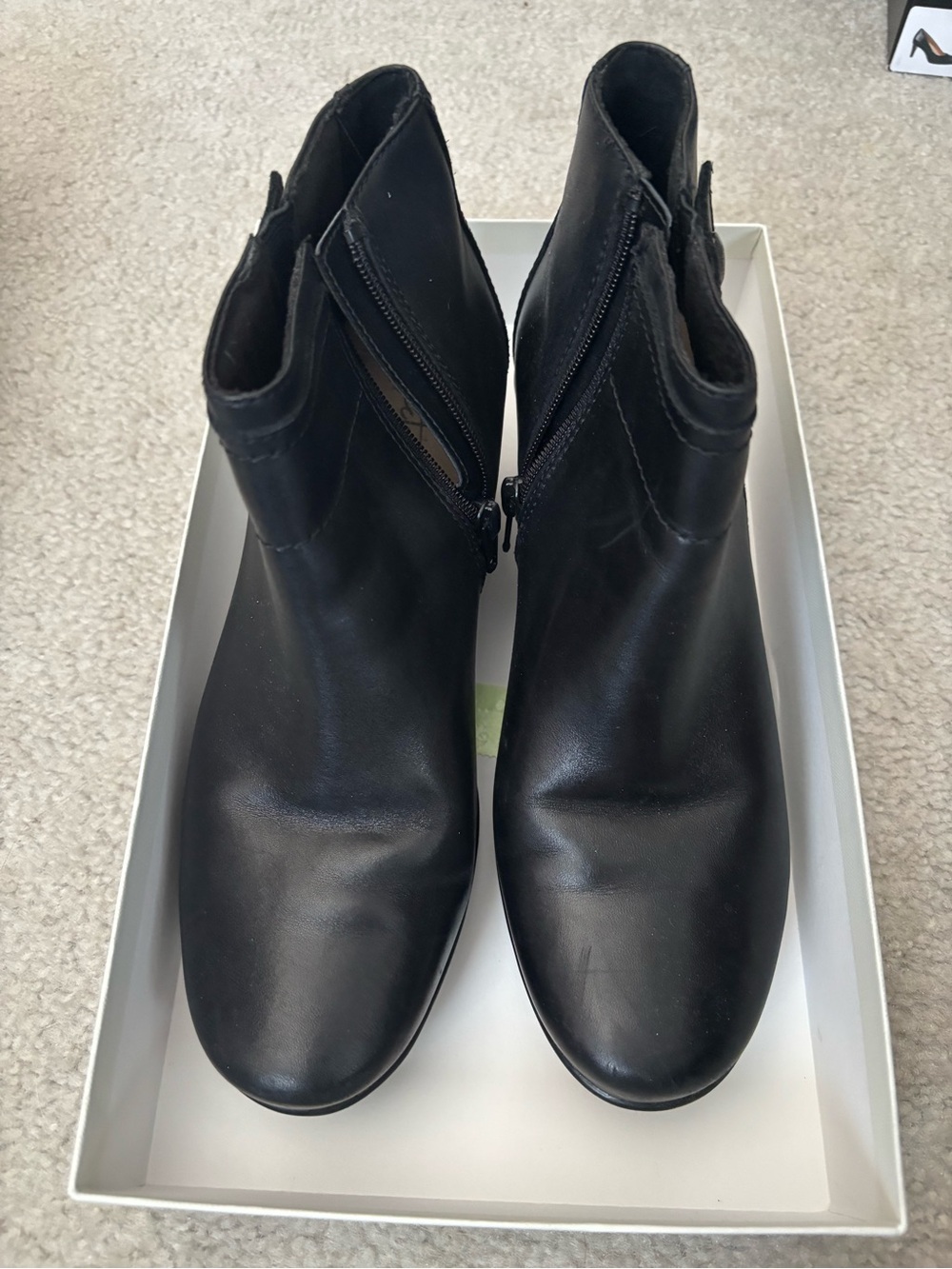 Clarks Black Leather Ankle Booties with Side Zips